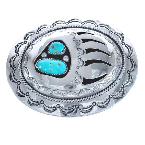 Navajo Turquoise Bear Paw Belt Buckle KX121251