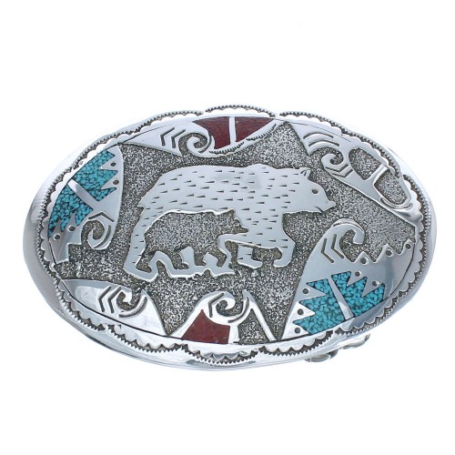 Turquoise And Coral Navajo Bear Belt Buckle KX121253