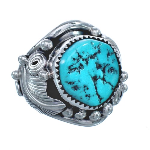 Navajo Feather Turquoise Ring Size 9-1/2 KX121277