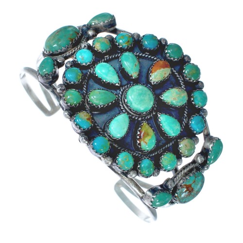 Navajo Sterling Silver Turquoise Multistone Cuff Bracelet KX121283