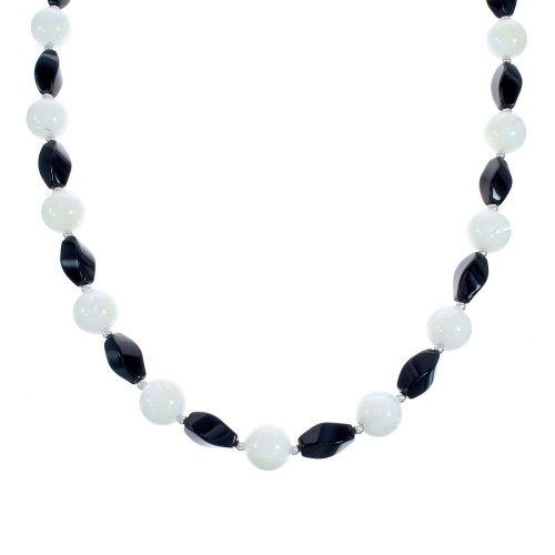 Onyx and Mother of Pearl Sterling Silver Bead Necklace JX121622