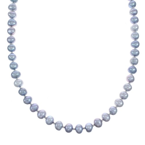 Sterling Silver and Gray Fresh Water Pearl Bead Necklace JX121483