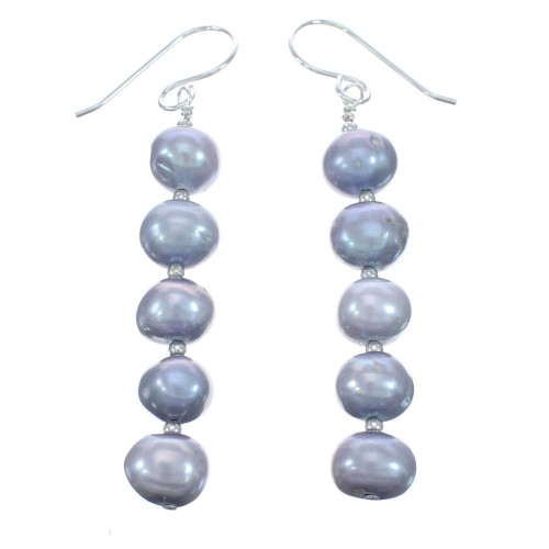 Authentic Sterling Silver Grey Fresh Water Pearl Bead Hook Dangle Earrings JX121474