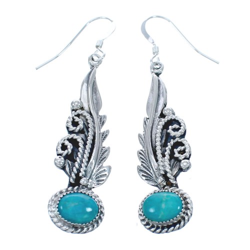 Sterling Silver Turquoise Feather Navajo Hook Dangle Earrings KX121343