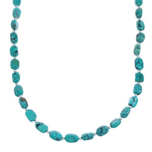 Turquoise Genuine Sterling Silver Freeform Bead Necklace KX121332