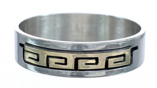 14 Karat Gold Sterling Silver Native American Ring Size 12-3/4 AX121382