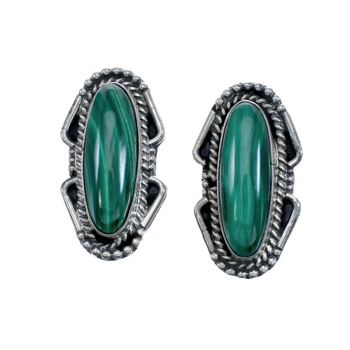 Genuine Sterling Silver Native American Malachite Clip On Earrings AX121527