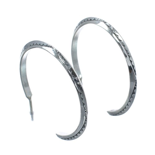 Authentic Sterling Silver Navajo Post Hoop Earrings AX121551