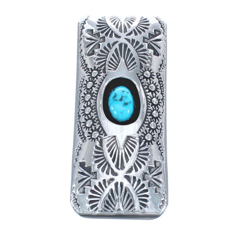 Navajo Indian Turquoise Authentic Sterling Silver Money Clip AX121494