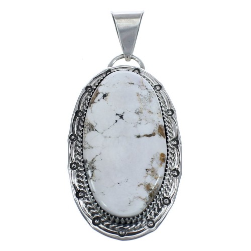 White Buffalo Turquoise Authentic Sterling Silver Navajo Pendant AX121513