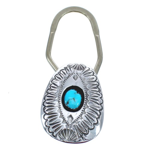 American Indian Authentic Sterling Silver And Turquoise Key Chain AX121478