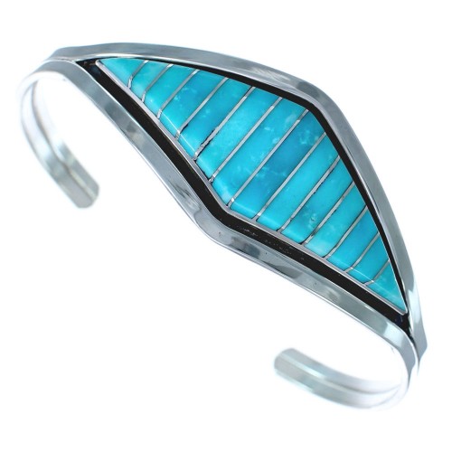 Turquoise And Silver Native American Zuni Cuff Bracelet AX121843