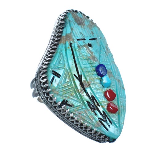 Native American Zuni Multicolor Sterling Silver Corn Maiden Ring Size 10 JX122225