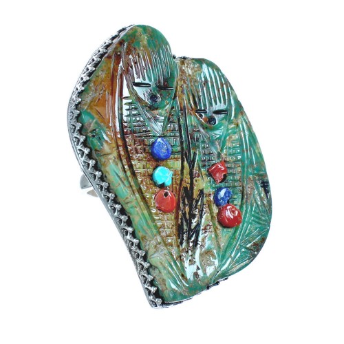 Native American Zuni Multicolor Sterling Silver Corn Maiden Ring Size 9-3/4 JX122223