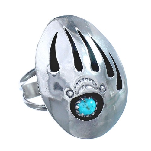 Native American Genuine Sterling Silver Turquoise Bear Paw Ring Size 10-1/4 JX123165