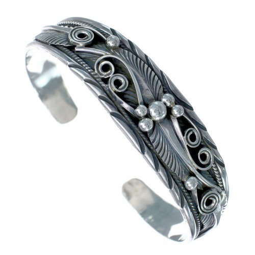 Native American Sterling Silver Scalloped Leaf Cuff Bracelet AX122707