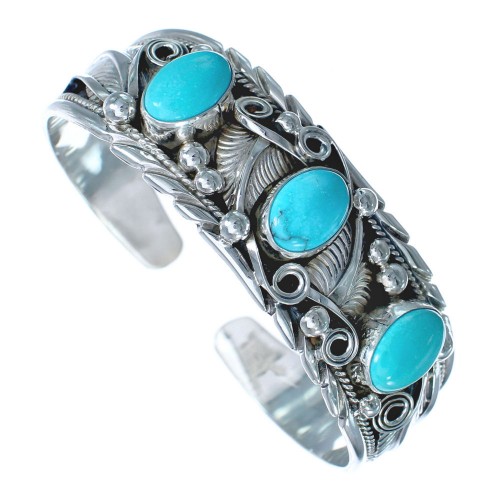 Sterling Silver Turquoise American Indian Feather Cuff Bracelet AX122722
