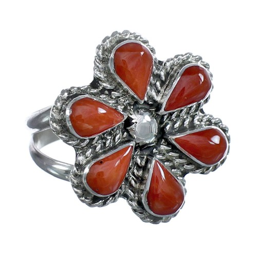 Native American Coral Flower Authentic Sterling Silver Ring Size 8-1/2 JX122357