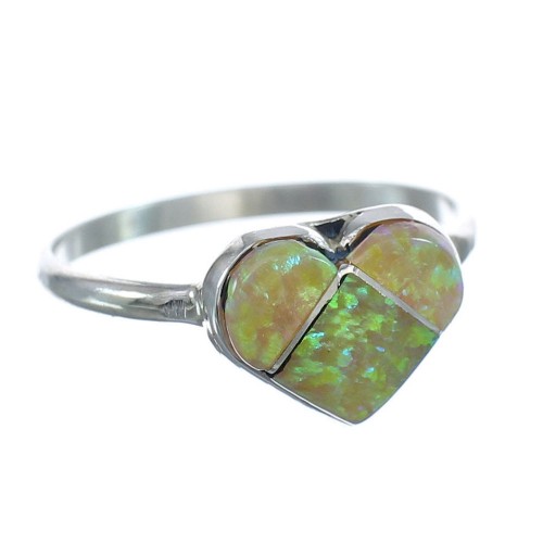 Native American Yellow Opal Heart Sterling Silver Ring Size 5-3/4 JX122652