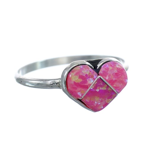 Native American Pink Opal Heart Sterling Silver Ring Size 8 JX122666