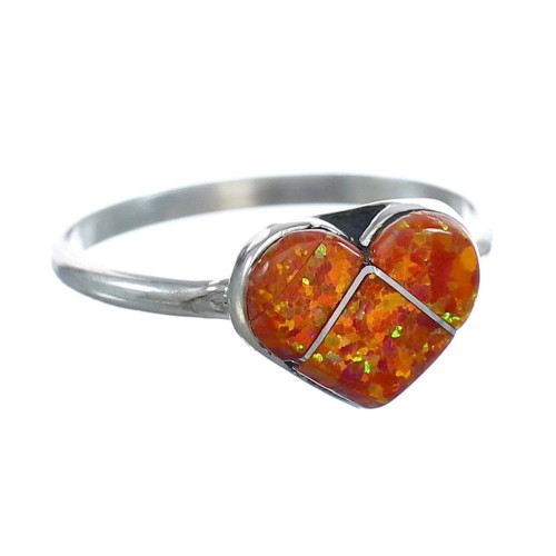 Native American Orange Opal Heart Sterling Silver Ring Size 6-1/4 JX122672