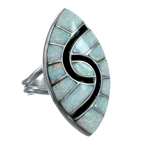 Navajo Genuine Sterling Silver And Opal Inlay Ring Size 6-1/4 JX122702
