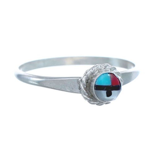 Silver Zuni Multicolor Inlay Sun Ring Size 6 AX122493