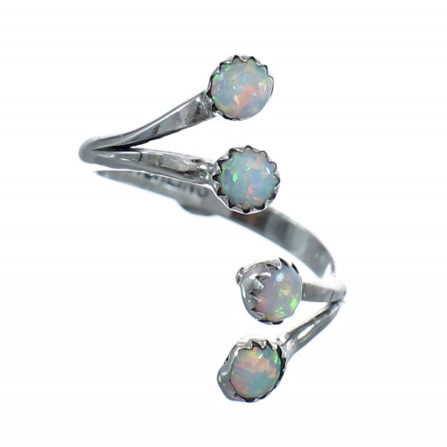 Sterling Silver White Opal Navajo Flower Leaf Adjustable Ring Size 7, 8, and 9 AX122324