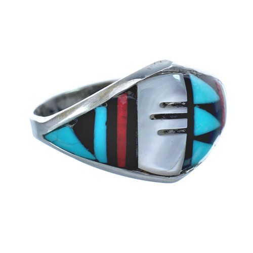 Multicolor Zuni Indian Genuine Sterling Silver Jewelry Ring Size 8 AX122402