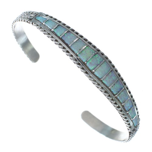 Native American Zuni Opal Inlay Sterling Silver Cuff Bracelet JX122227