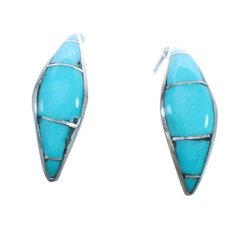 Native American Sterling Silver Turquoise Post Hoop Earrings JX122302