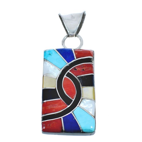 Native American Multicolor Multistone Genuine Sterling Silver Pendant JX122795