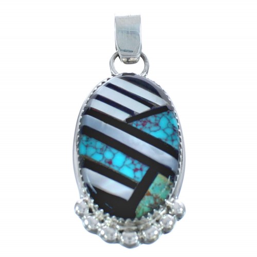 Native American Sterling Silver Turquoise Mother of Pearl Pendant JX122841