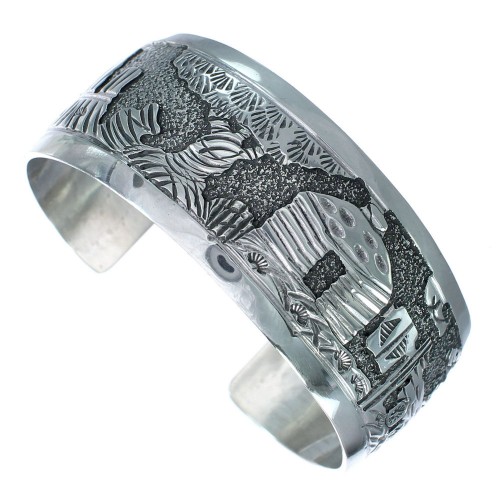 Native American Sterling Silver Storyteller Cuff Bracelet JX122991