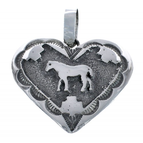 Native American Navajo Heart Horse Sterling Silver Pendant JX123286