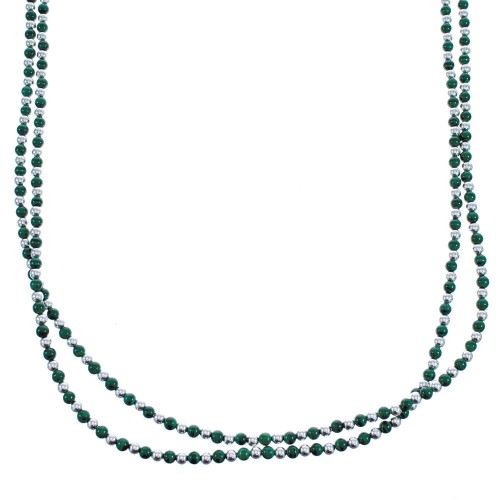 Native American Malachite and Sterling Silver 2-Strand Bead Necklace AX123402