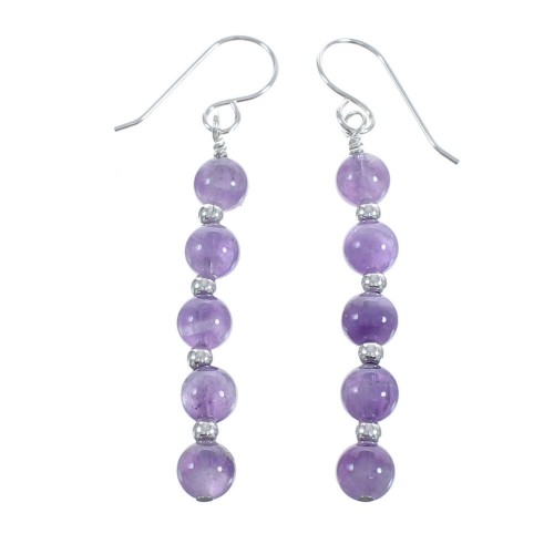 Amethyst And Sterling Silver Native American Bead Hook Dangle Earrings AX123594