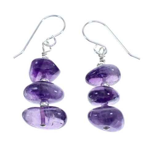 Genuine Sterling Silver Amethyst Bead Hook Dangle Earrings JX123430