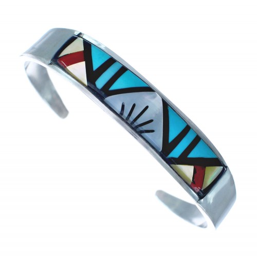 Authentic Sterling Silver Multicolor Inlay Zuni Indian Cuff