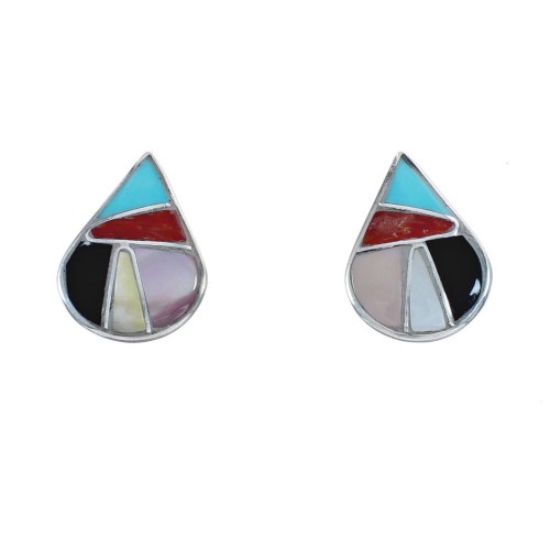 Native American Multicolor Tear Drop Sterling Silver Post Stud Earrings JX124244