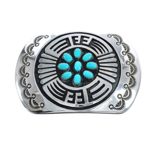 Native American Navajo Genuine Sterling Silver Turquoise Belt Buckle JX124382