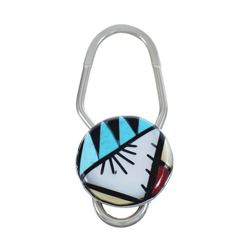 Native American Zuni Multicolor Inlay Sterling Silver Key Chain JX124387