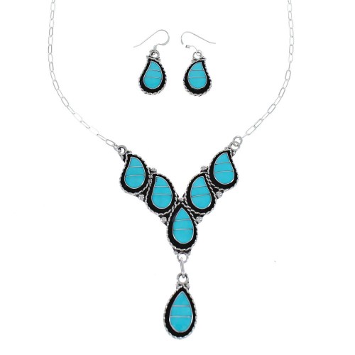 Zuni Turquoise Authentic Sterling Silver Necklace Set AX124656