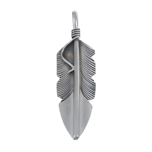 Native American Navajo Authentic Sterling Silver Feather Pendant AX124527