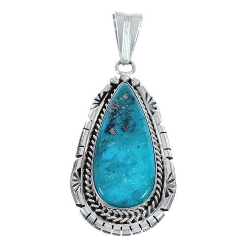 Genuine Sterling Silver Turquoise Navajo Pendant AX124443