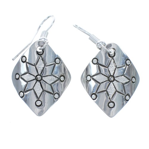 Native American Genuine Sterling Silver Hook Dangle Earrings JX125118