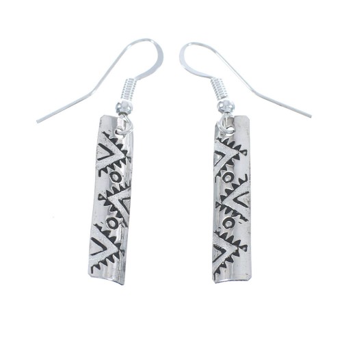 Navajo Imprinted Design Genuine Sterling Silver Hook Dangle Earrings AX125065