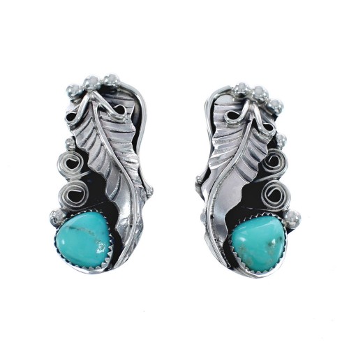 Sterling Silver And Turquoise Navajo Leaf Post Earrings AX125091