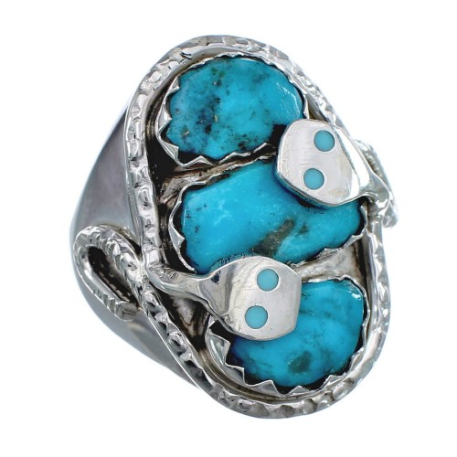Authentic Sterling Silver And Turquoise Snake Zuni Ring Size 9-1/4 AX125247