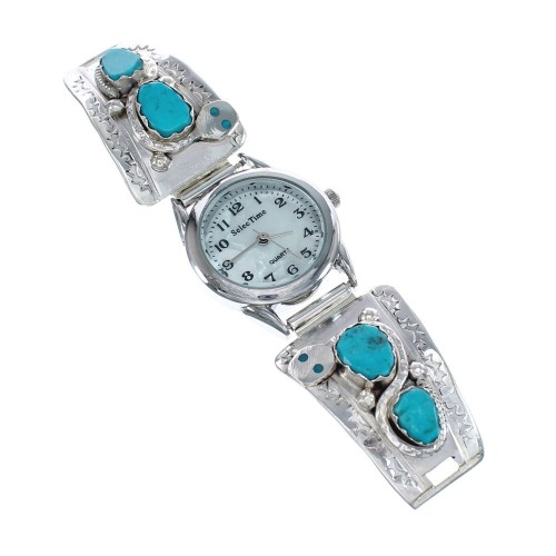 Native American Snake Zuni Sterling Silver Turquoise Watch AX125219